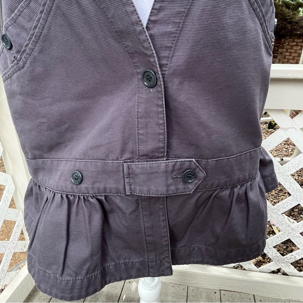 Wrap London Gray Cotton Top Women 41" Bust‎ Ruffle Sleeveless Pocket V Neck Read - Picture 7 of 11